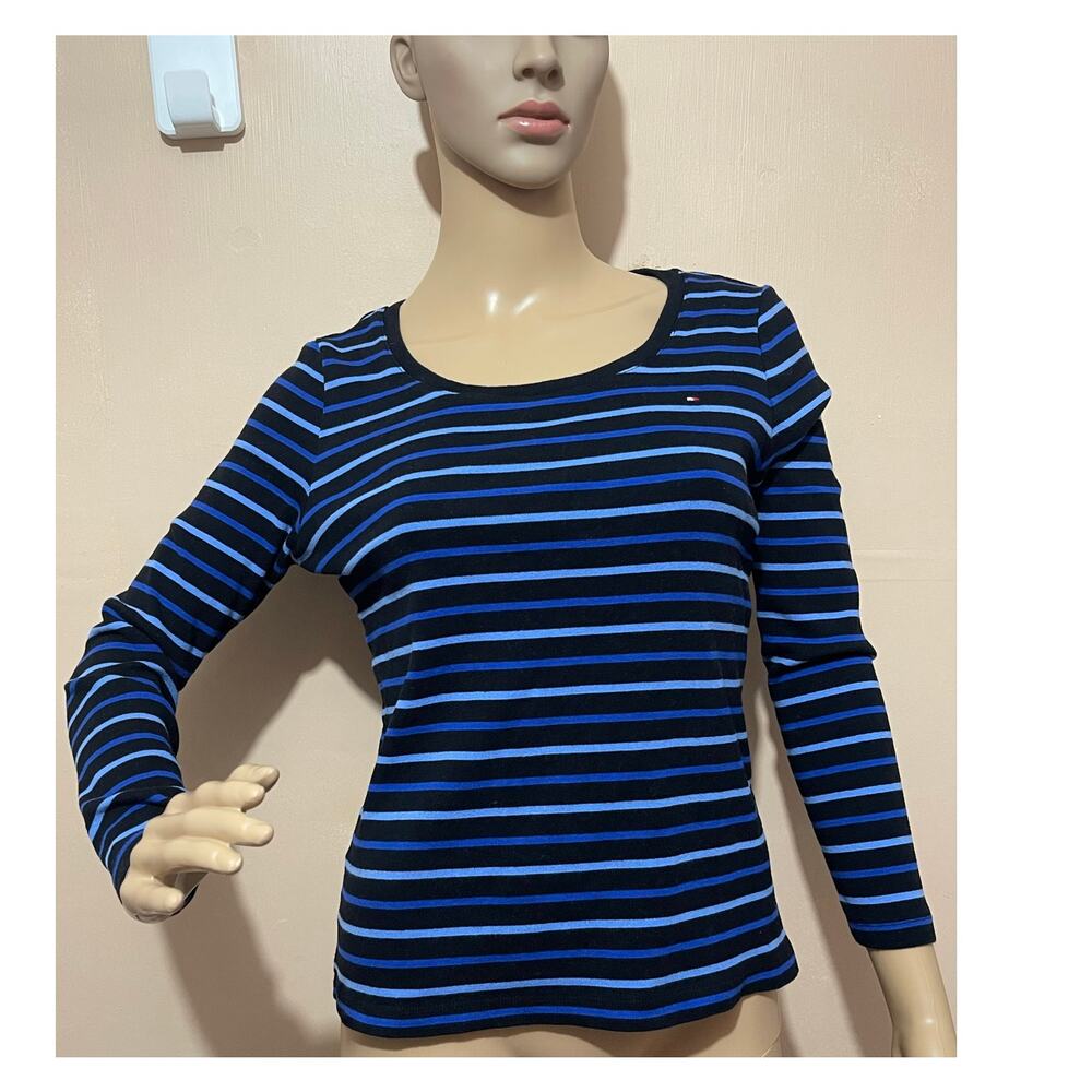 Tommy Hilfiger Women's Striped Logo T-Shirt Large - Coastal Chic‎ Nautical Style